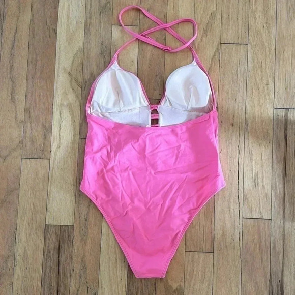 CUPSHE Women's One Piece Swimsuit Pink Deep-V Bathing Suit Sz L - Picture 7 of 8